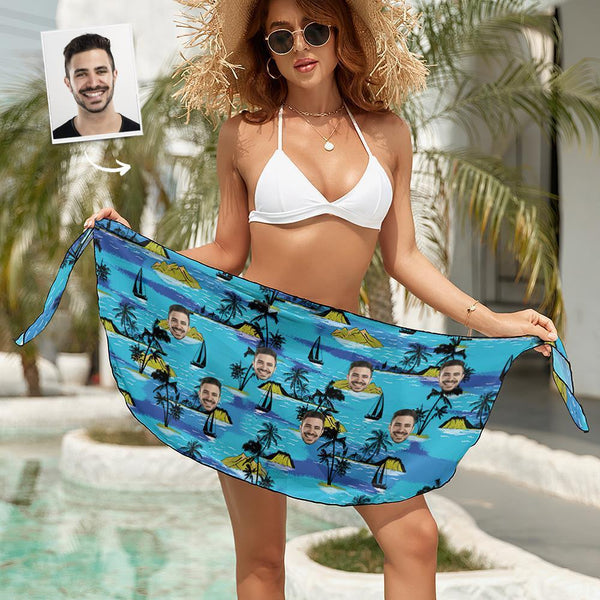 Custom Face Beach Wrap Women Short Sarongs Bikini cover up - Island Vacation